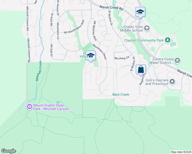 map of restaurants, bars, coffee shops, grocery stores, and more near 370 Mount Sequoia Place in Clayton