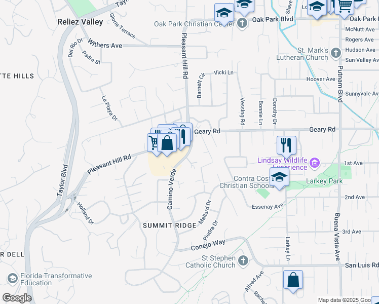 map of restaurants, bars, coffee shops, grocery stores, and more near 1818 Camino Verde in Walnut Creek