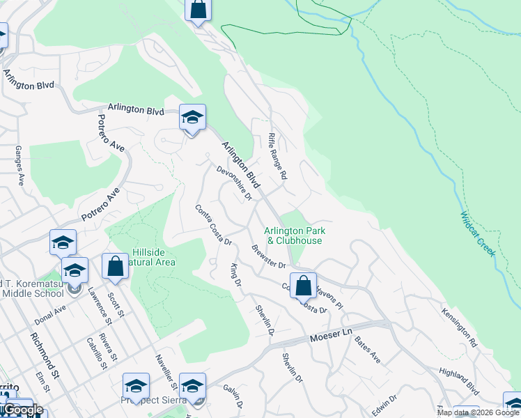 map of restaurants, bars, coffee shops, grocery stores, and more near 8555 Betty Lane in El Cerrito