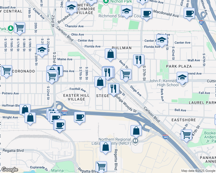 map of restaurants, bars, coffee shops, grocery stores, and more near 525 South 31st Street in Richmond