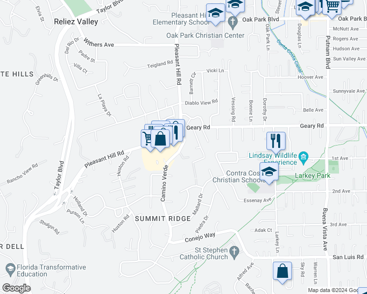 map of restaurants, bars, coffee shops, grocery stores, and more near 1912 Camino Verde in Walnut Creek