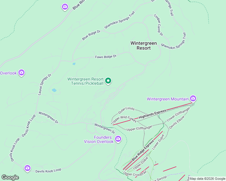 map of restaurants, bars, coffee shops, grocery stores, and more near 3204 North Ridge in Wintergreen Resort