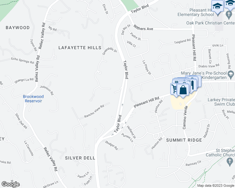 map of restaurants, bars, coffee shops, grocery stores, and more near 1647 Taylor Boulevard in Lafayette