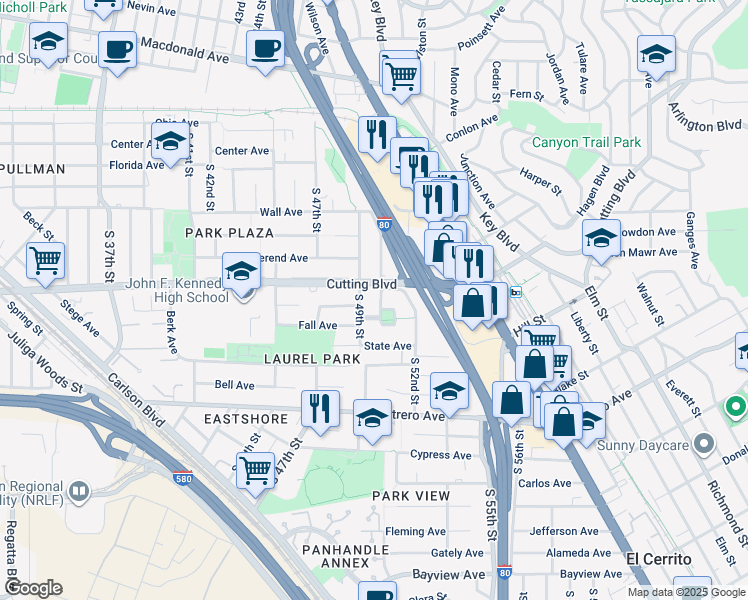 map of restaurants, bars, coffee shops, grocery stores, and more near 521 South 50th Street in Richmond