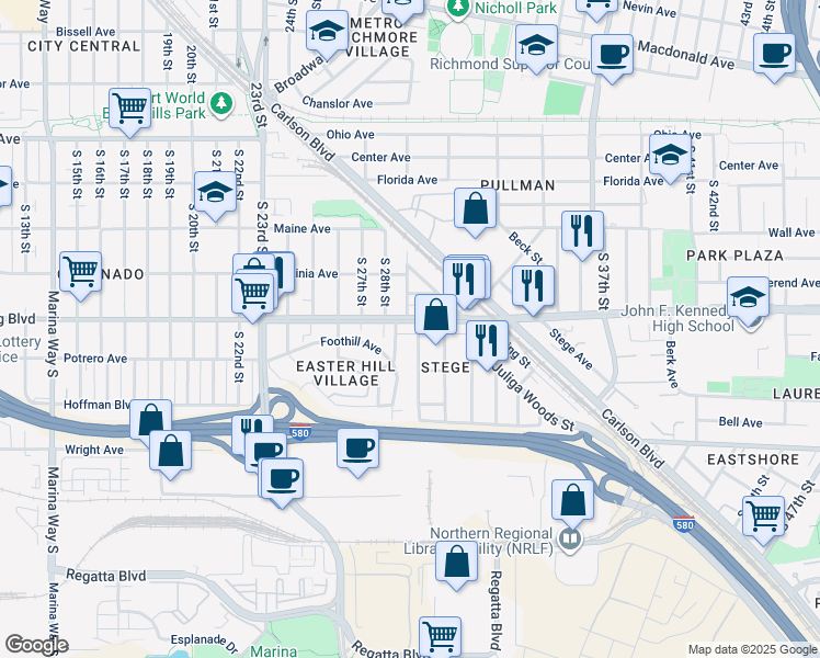 map of restaurants, bars, coffee shops, grocery stores, and more near 528 South 29th Street in Richmond