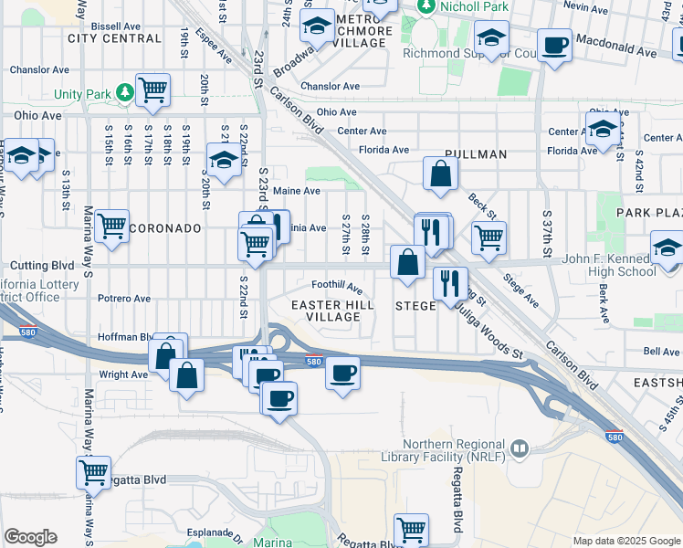 map of restaurants, bars, coffee shops, grocery stores, and more near 616 South 26th Street in Richmond
