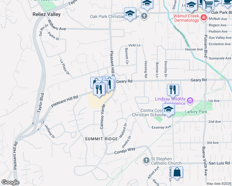 map of restaurants, bars, coffee shops, grocery stores, and more near in Walnut Creek