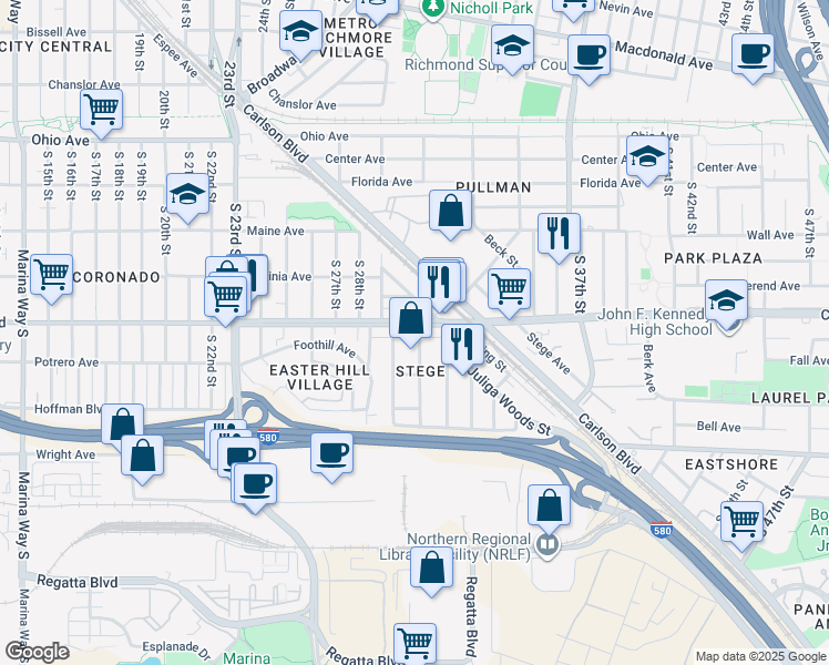 map of restaurants, bars, coffee shops, grocery stores, and more near 501 South 30th Street in Richmond
