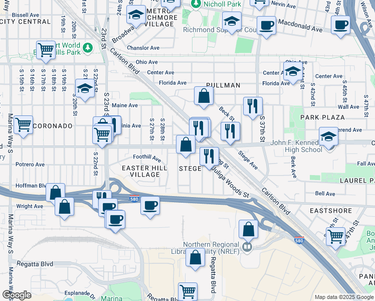 map of restaurants, bars, coffee shops, grocery stores, and more near 501 South 30th Street in Richmond
