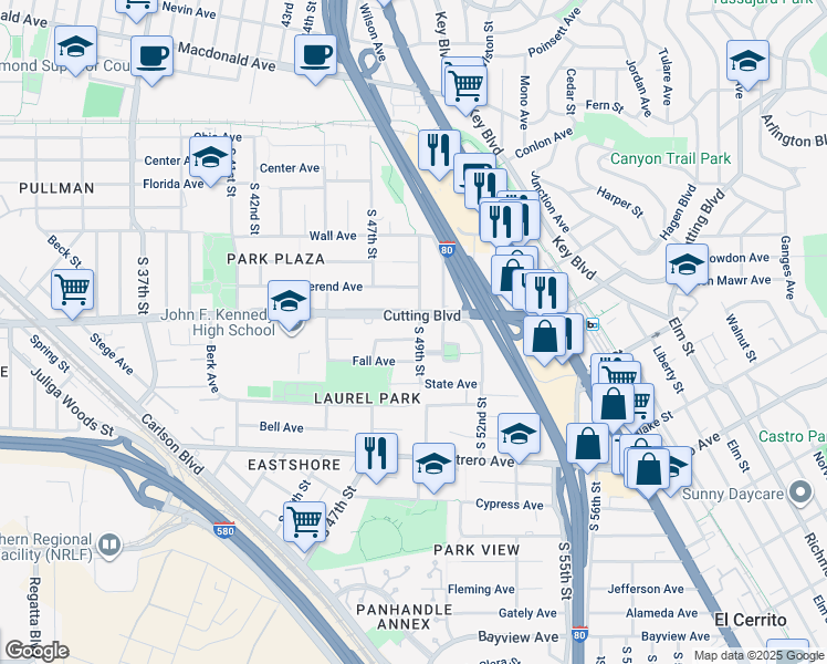 map of restaurants, bars, coffee shops, grocery stores, and more near 527 South 49th Street in Richmond