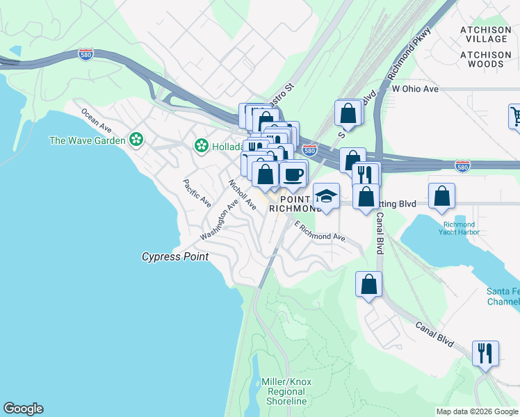 map of restaurants, bars, coffee shops, grocery stores, and more near 12 Nicholl Avenue in Richmond