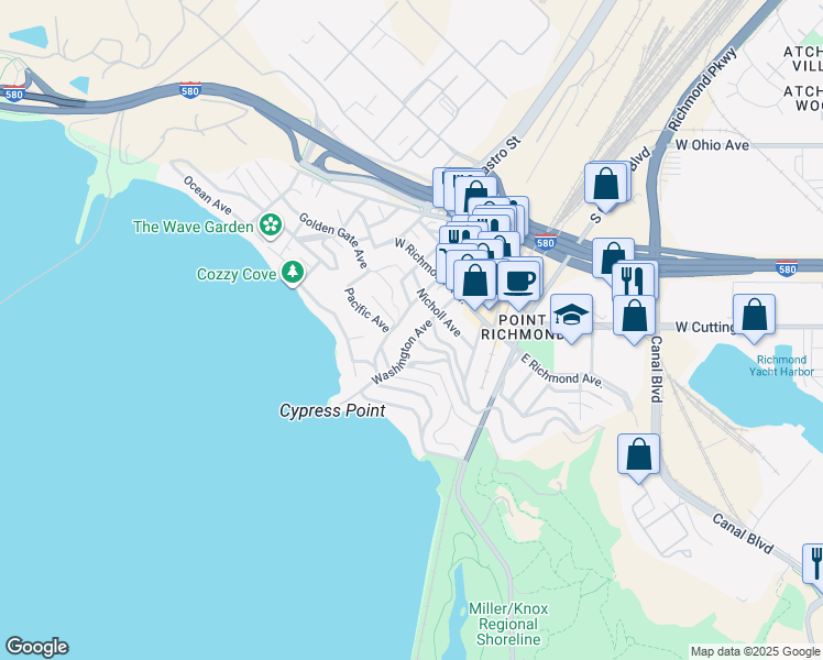 map of restaurants, bars, coffee shops, grocery stores, and more near 336 Washington Avenue in Richmond