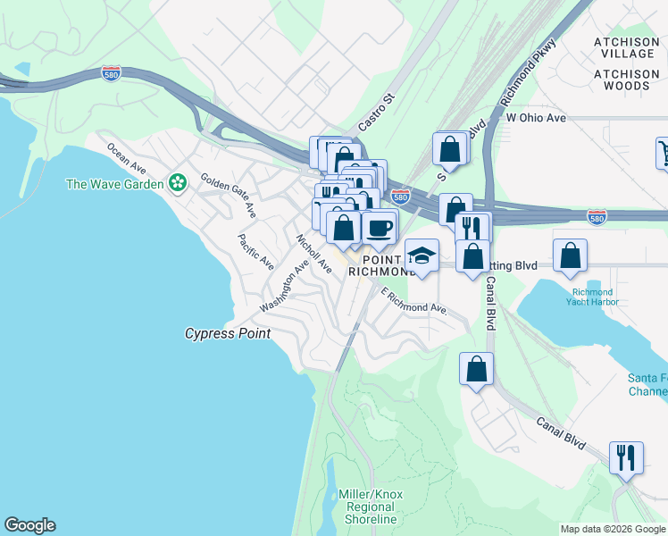 map of restaurants, bars, coffee shops, grocery stores, and more near 30 Nicholl Avenue in Richmond