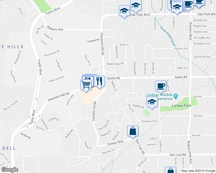 map of restaurants, bars, coffee shops, grocery stores, and more near 1818 Camino Verde in Walnut Creek