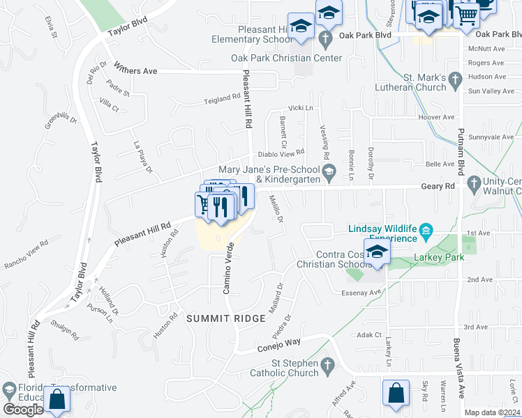 map of restaurants, bars, coffee shops, grocery stores, and more near 1930 Camino Verde in Walnut Creek
