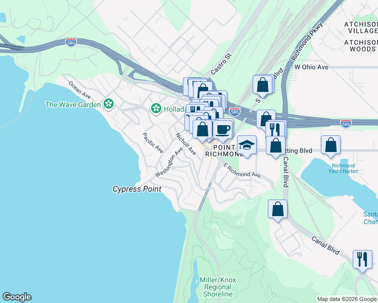 map of restaurants, bars, coffee shops, grocery stores, and more near 33-37 Nicholl Avenue in Richmond