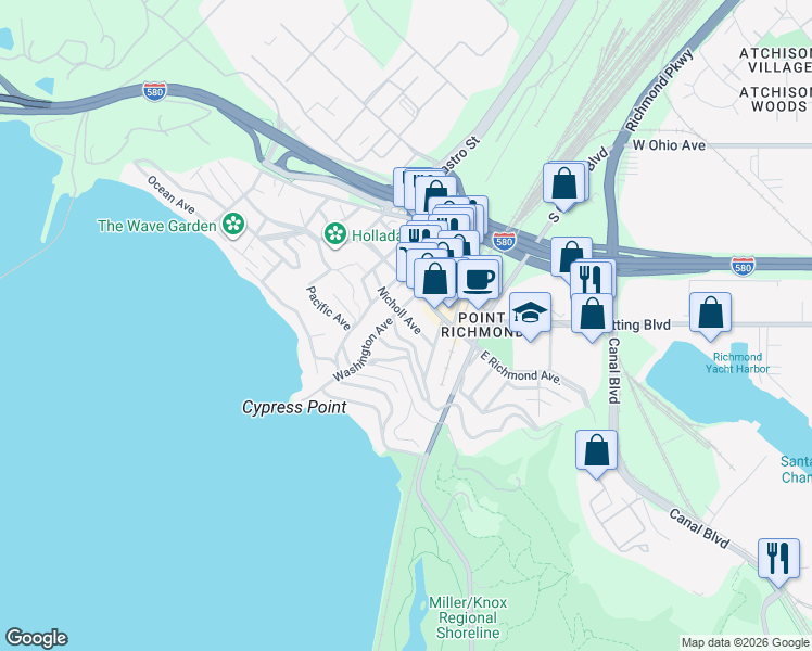 map of restaurants, bars, coffee shops, grocery stores, and more near 37 Nicholl Avenue in Richmond