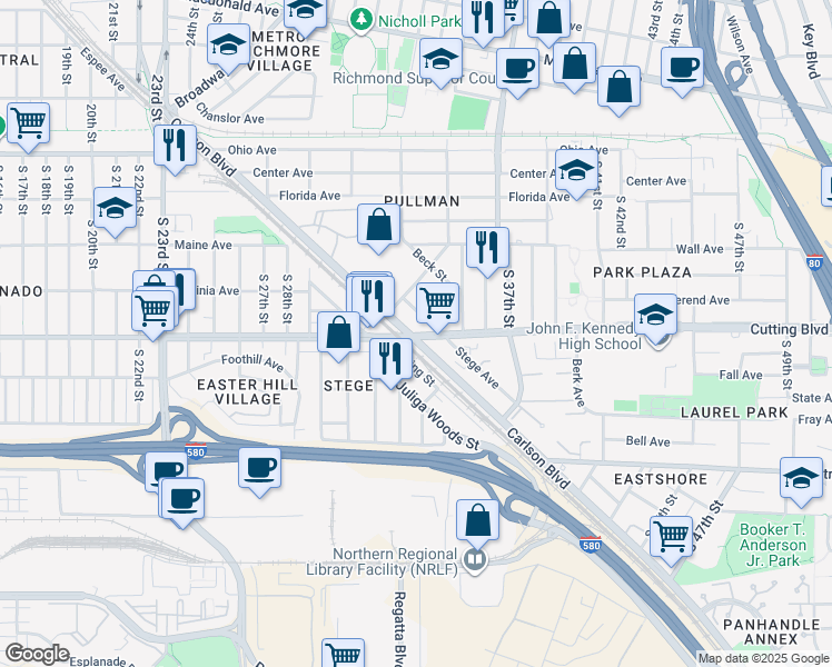 map of restaurants, bars, coffee shops, grocery stores, and more near 412 S Street in Sacramento