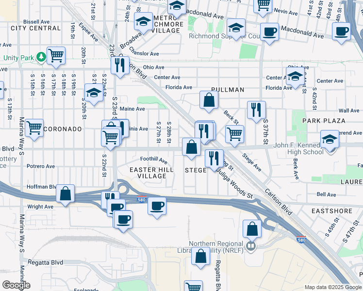 map of restaurants, bars, coffee shops, grocery stores, and more near 2914 Johnson Avenue in Richmond