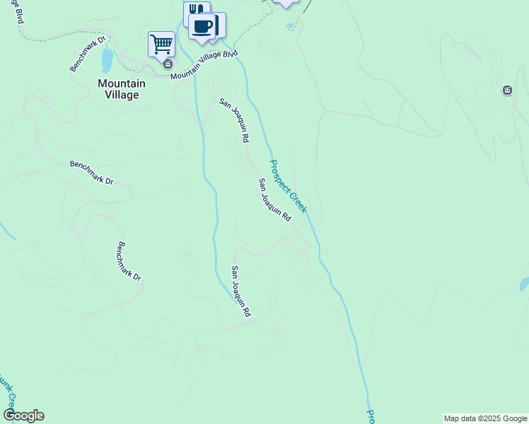 map of restaurants, bars, coffee shops, grocery stores, and more near 154 San Joaquin Road in Mountain Village