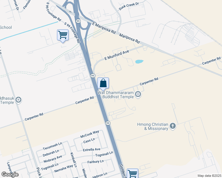 map of restaurants, bars, coffee shops, grocery stores, and more near 3563 Carpenter Road in Stockton