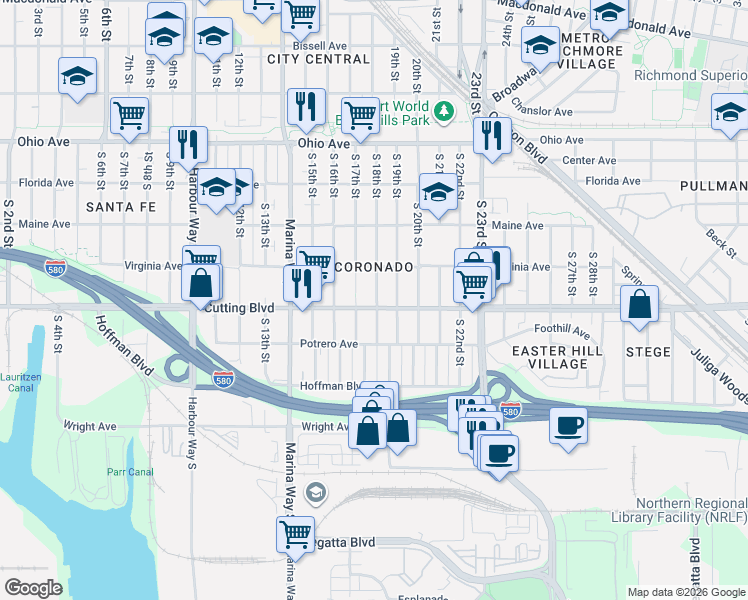 map of restaurants, bars, coffee shops, grocery stores, and more near 432 South 18th Street in Richmond