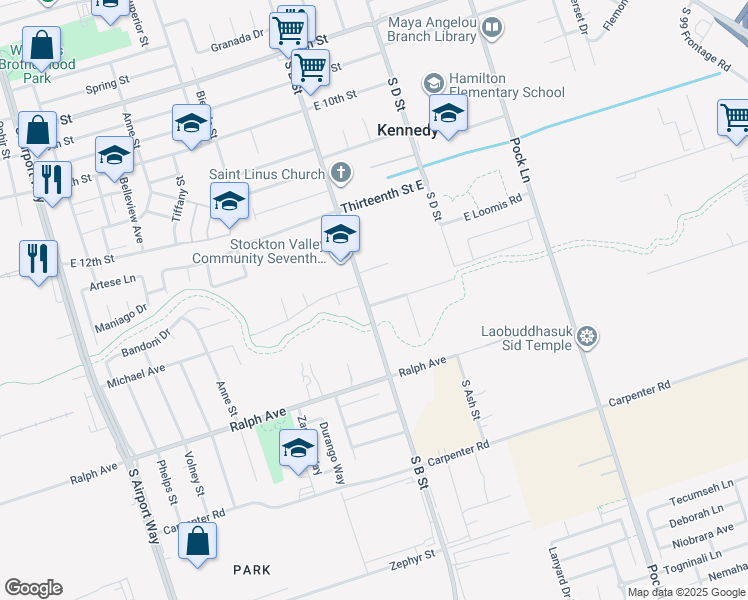 map of restaurants, bars, coffee shops, grocery stores, and more near 2011 Michael Avenue in Stockton