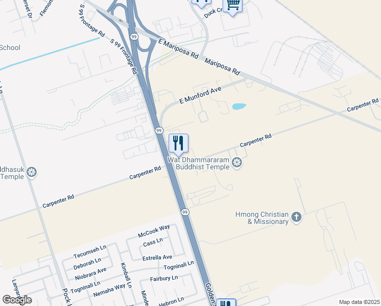 map of restaurants, bars, coffee shops, grocery stores, and more near 3563 Carpenter Road in Stockton