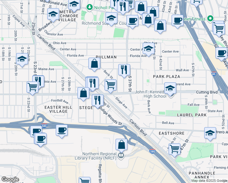 map of restaurants, bars, coffee shops, grocery stores, and more near 415 South 34th Street in Richmond