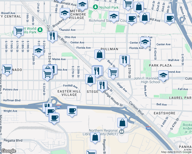 map of restaurants, bars, coffee shops, grocery stores, and more near 462 Spring Street in Richmond