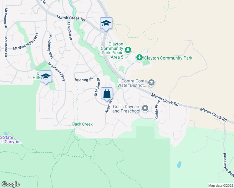 map of restaurants, bars, coffee shops, grocery stores, and more near 1 Petar Court in Clayton