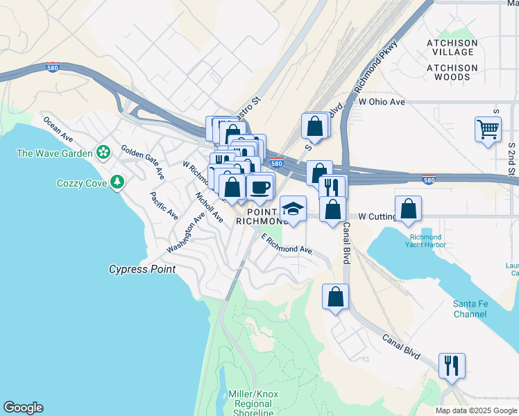 map of restaurants, bars, coffee shops, grocery stores, and more near 403 South Garrard Boulevard in Richmond