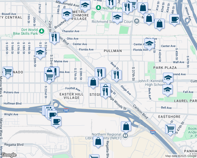 map of restaurants, bars, coffee shops, grocery stores, and more near 462 Spring Street in Richmond