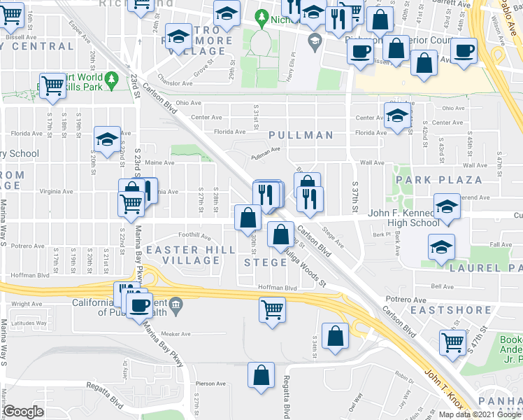 map of restaurants, bars, coffee shops, grocery stores, and more near 462 Spring Street in Richmond