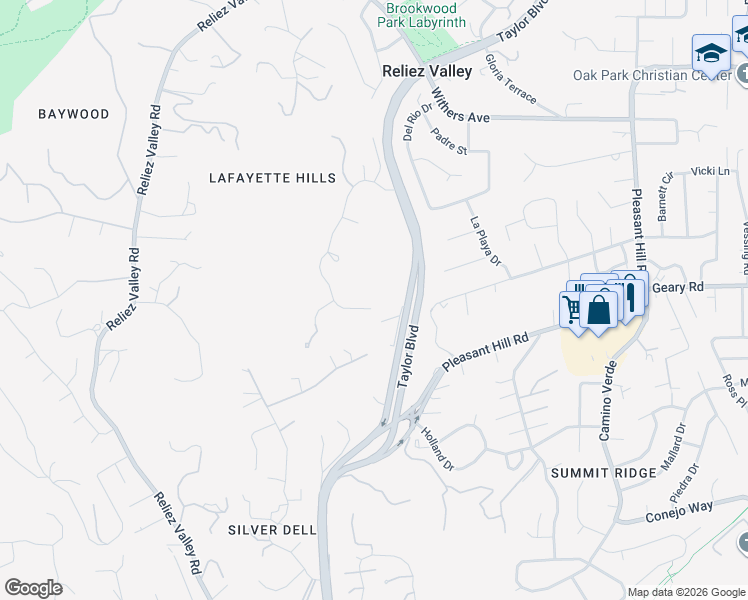 map of restaurants, bars, coffee shops, grocery stores, and more near 3295 Greenhills Drive in Lafayette