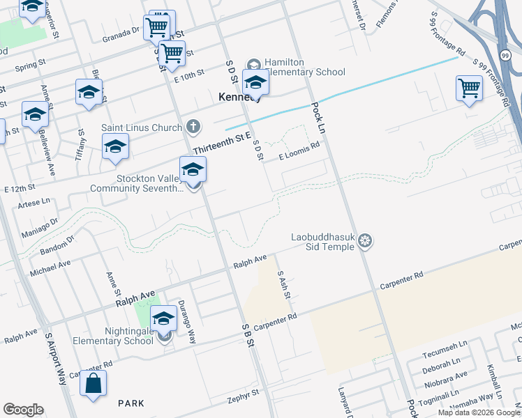 map of restaurants, bars, coffee shops, grocery stores, and more near 2150 Michael Avenue in Stockton