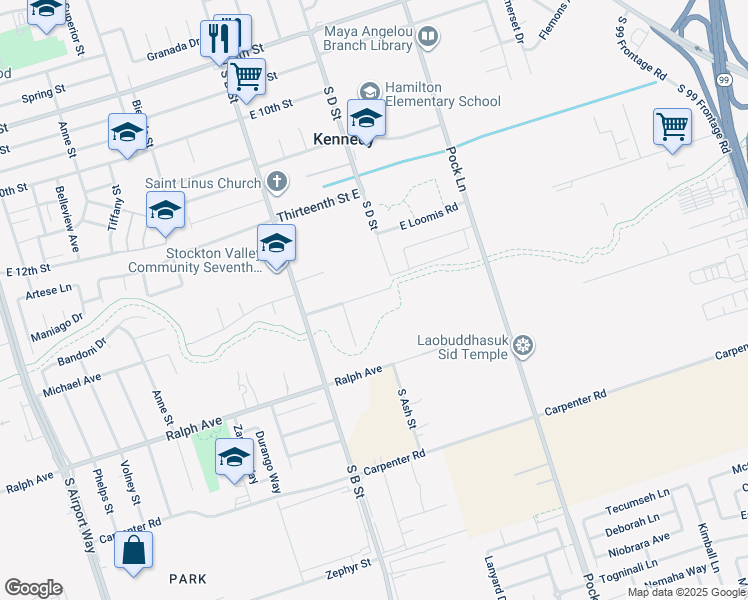 map of restaurants, bars, coffee shops, grocery stores, and more near 2143 Michael Avenue in Stockton