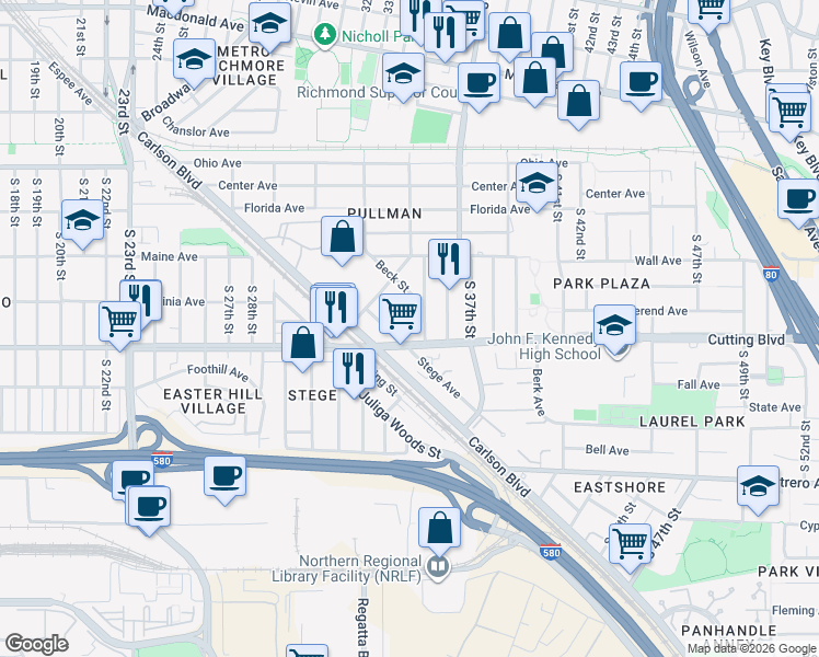 map of restaurants, bars, coffee shops, grocery stores, and more near 415 South 34th Street in Richmond