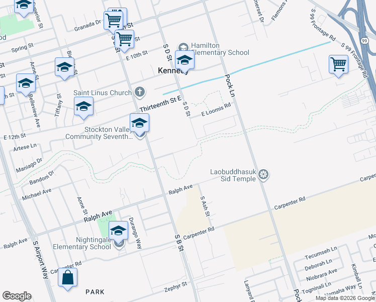 map of restaurants, bars, coffee shops, grocery stores, and more near 2150 Michael Avenue in Stockton