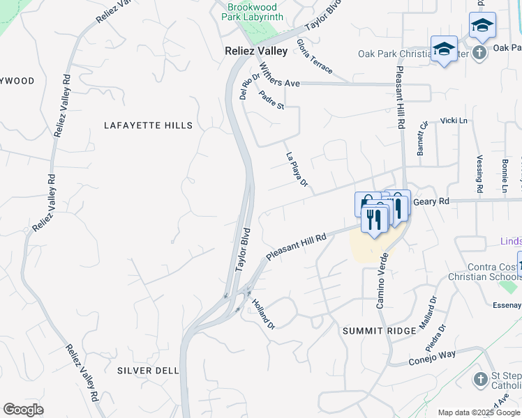 map of restaurants, bars, coffee shops, grocery stores, and more near 3196 Diablo View Road in Lafayette