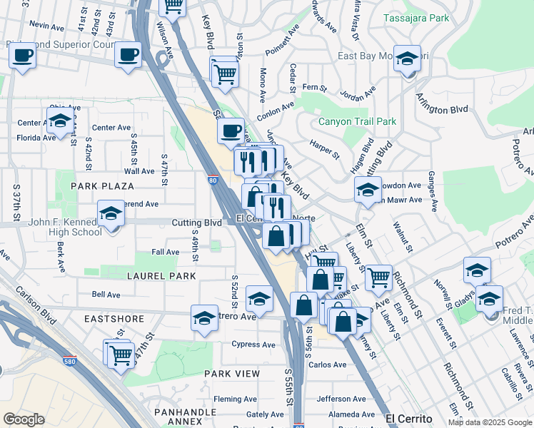 map of restaurants, bars, coffee shops, grocery stores, and more near 11645 San Pablo Avenue in El Cerrito