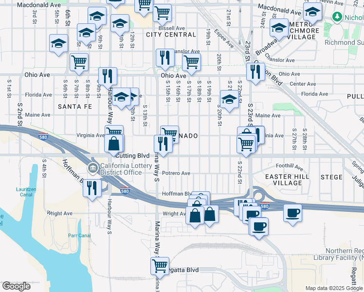 map of restaurants, bars, coffee shops, grocery stores, and more near 436 South 16th Street in Richmond