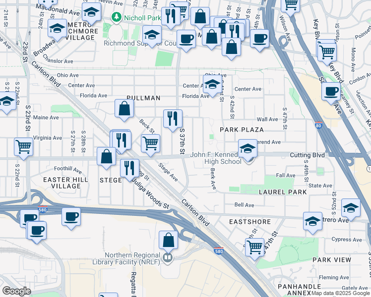 map of restaurants, bars, coffee shops, grocery stores, and more near 428 South 37th Street in Richmond