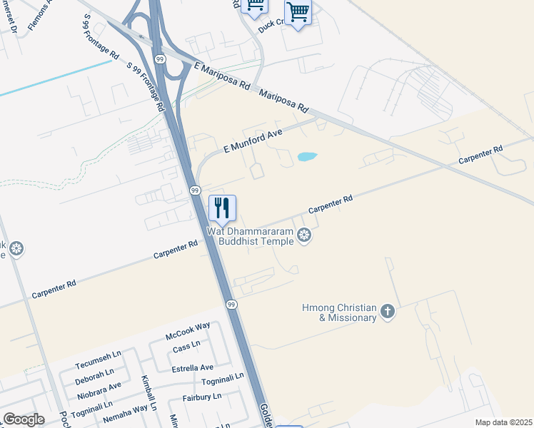 map of restaurants, bars, coffee shops, grocery stores, and more near 3563 Carpenter Road in Stockton