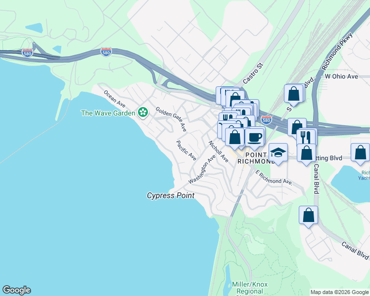 map of restaurants, bars, coffee shops, grocery stores, and more near 328 Pacific Avenue in Richmond