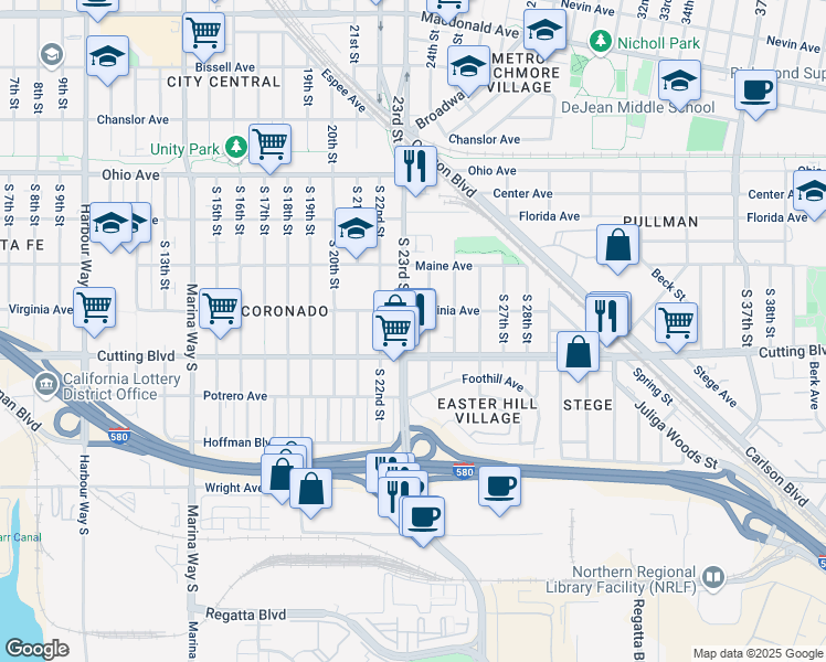 map of restaurants, bars, coffee shops, grocery stores, and more near 430 South 23rd Street in Richmond