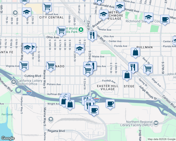 map of restaurants, bars, coffee shops, grocery stores, and more near 430 South 23rd Street in Richmond