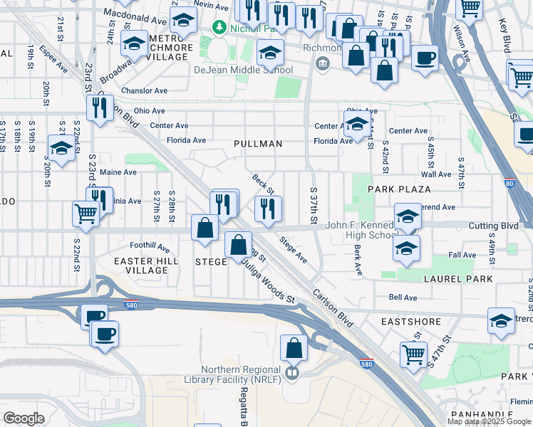 map of restaurants, bars, coffee shops, grocery stores, and more near 415 South 34th Street in Richmond