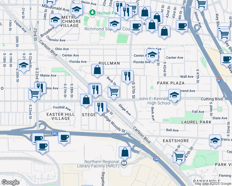 map of restaurants, bars, coffee shops, grocery stores, and more near 415 South 34th Street in Richmond