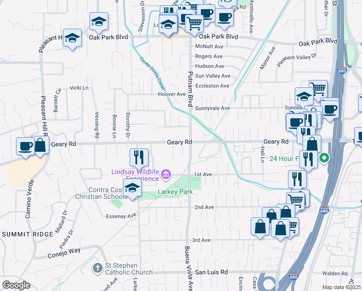 map of restaurants, bars, coffee shops, grocery stores, and more near 801 Boris Court in Walnut Creek